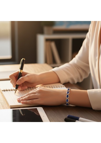 Gümüş Mavi Zirkon Taşlı 925 Ayar Kadın Bileklik - Doğum Günü, Sevgililer Günü, Anneler Günü, Yıldönümü Hediyesi - 19.5 cm fiyatları