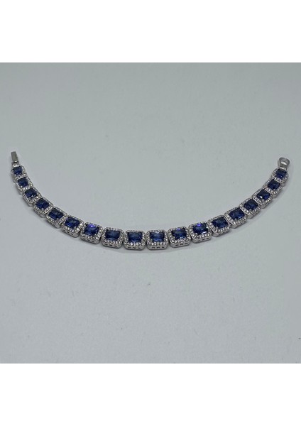 Gümüş Mavi Zirkon Taşlı 925 Ayar Kadın Bileklik - Doğum Günü, Sevgililer Günü, Anneler Günü, Yıldönümü Hediyesi - 19.5 cm modelleri