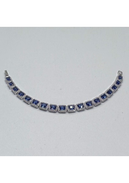 Gümüş Mavi Zirkon Taşlı 925 Ayar Kadın Bileklik - Doğum Günü, Sevgililer Günü, Anneler Günü, Yıldönümü Hediyesi - 19.5 cm fırsatları