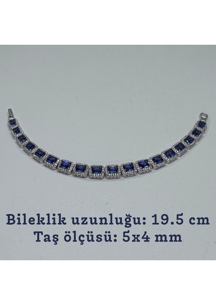Gümüş Mavi Zirkon Taşlı 925 Ayar Kadın Bileklik - Doğum Günü, Sevgililer Günü, Anneler Günü, Yıldönümü Hediyesi - 19.5 cm indirimleri