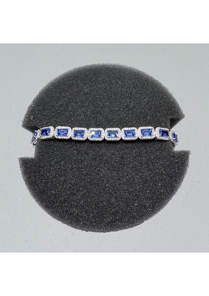Gümüş Mavi Zirkon Taşlı 925 Ayar Kadın Bileklik - Doğum Günü, Sevgililer Günü, Anneler Günü, Yıldönümü Hediyesi - 19.5 cm