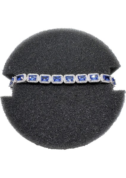 Gümüş Mavi Zirkon Taşlı 925 Ayar Kadın Bileklik - Doğum Günü, Sevgililer Günü, Anneler Günü, Yıldönümü Hediyesi - 19.5 cm