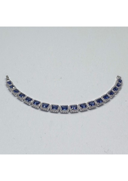 Gümüş Mavi Zirkon Taşlı 925 Ayar Kadın Bileklik - Doğum Günü, Sevgililer Günü, Anneler Günü, Yıldönümü Hediyesi - 19.5 cm