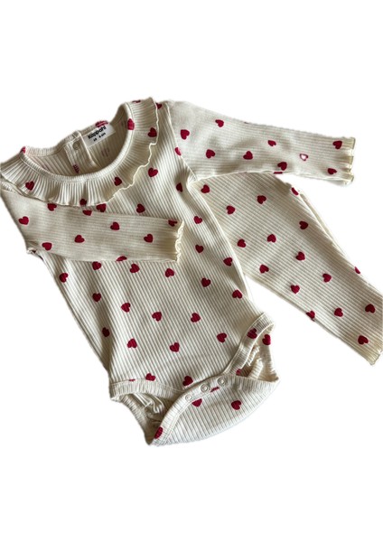 Dodobeebaby %100 Organik Pamuk Kalp Desenli Bebek Takım