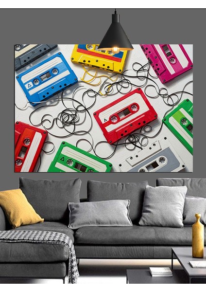 Retro Kasetler Müzik Aksesuarları Dekoratif Kanvas - Mdf Ahşap Tablo fiyatları