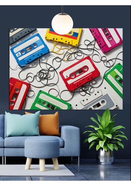 Retro Kasetler Müzik Aksesuarları Dekoratif Kanvas - Mdf Ahşap Tablo indirimleri