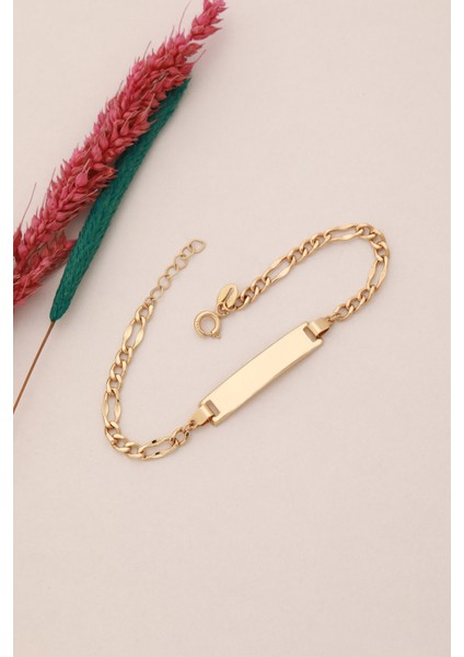 14 Ayar Altın Figaro Plaka Bileklik