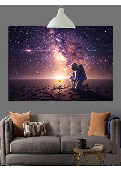 Yıldızlar Altında Astronot ve Çiçek Dekoratif Kanvas - Mdf Ahşap Tablo modelleri