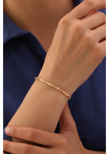 14 Ayar Altın Yarı Taşlı Silindir Kemik Bileklik