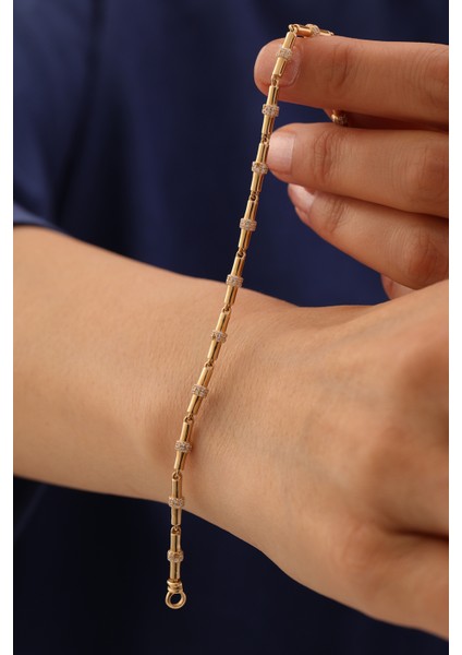 14 Ayar Altın Yarı Taşlı Silindir Kemik Bileklik fiyatları