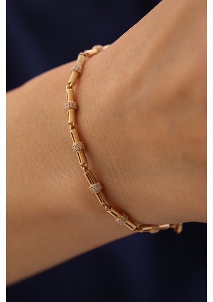 14 Ayar Altın Yarı Taşlı Silindir Kemik Bileklik modelleri