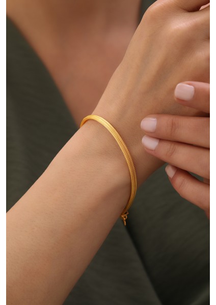 14 Ayar Altın Gemici Kilit Çift Sıra Kalze Bileklik