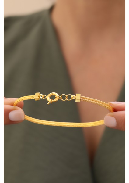 14 Ayar Altın Gemici Kilit Çift Sıra Kalze Bileklik modelleri