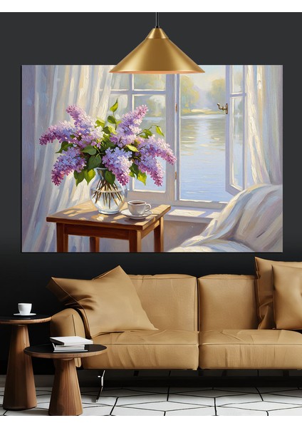 Çiçekli Vazo Pencere Manzarası Dekoratif Kanvas - Mdf Ahşap Tablo