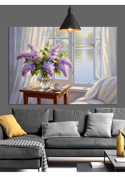 Çiçekli Vazo Pencere Manzarası Dekoratif Kanvas - Mdf Ahşap Tablo fiyatları
