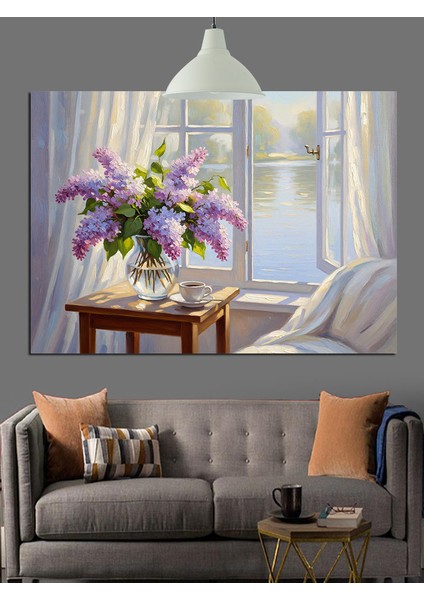 Çiçekli Vazo Pencere Manzarası Dekoratif Kanvas - Mdf Ahşap Tablo modelleri