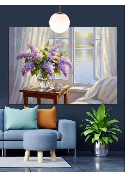 Çiçekli Vazo Pencere Manzarası Dekoratif Kanvas - Mdf Ahşap Tablo indirimleri