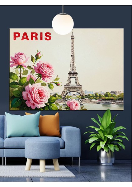 Eyfel Kulesi Çiçek Paris Dekoratif Kanvas - Mdf Ahşap Tablo