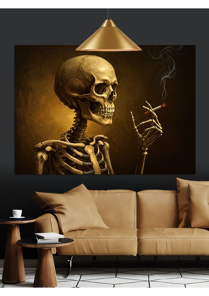 Sigara Içen Iskelet Figürü Dekoratif Kanvas - Mdf Ahşap Tablo