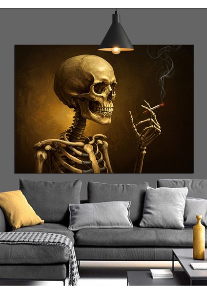 Sigara Içen Iskelet Figürü Dekoratif Kanvas - Mdf Ahşap Tablo fiyatları