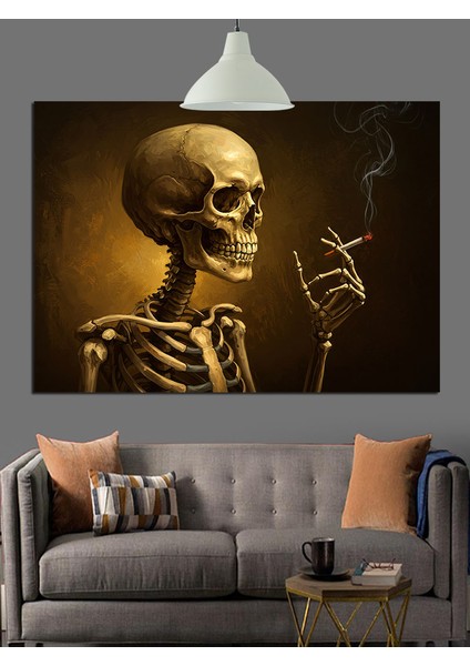 Sigara Içen Iskelet Figürü Dekoratif Kanvas - Mdf Ahşap Tablo modelleri