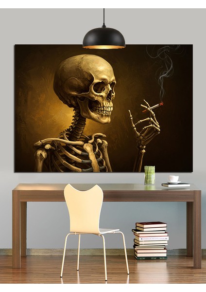 Sigara Içen Iskelet Figürü Dekoratif Kanvas - Mdf Ahşap Tablo fırsatları