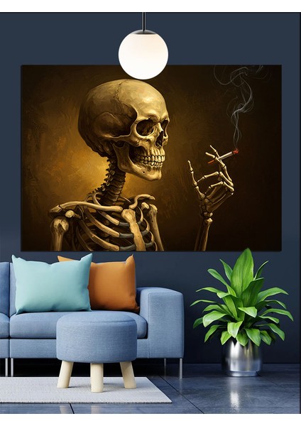 Sigara Içen Iskelet Figürü Dekoratif Kanvas - Mdf Ahşap Tablo indirimleri