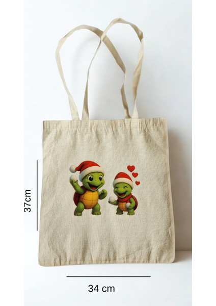 Middles & Niddles Özel Tasarım Yılbaşı Bez Çanta – Kanvas Kumaş, Dayanıklı, Sevimli Kaplumbağa Baskı fiyatları