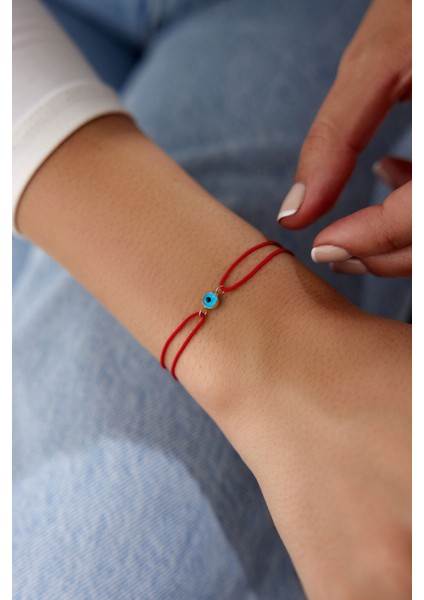 14 Ayar Altın Nazar Boncuğu Kırmızı Ip Bileklik