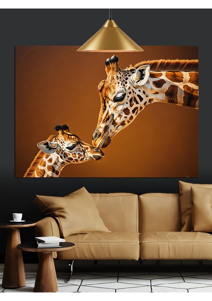 Anne Zürafa Yavrusu Sevgi Dekoratif Kanvas - Mdf Ahşap Tablo fiyatları