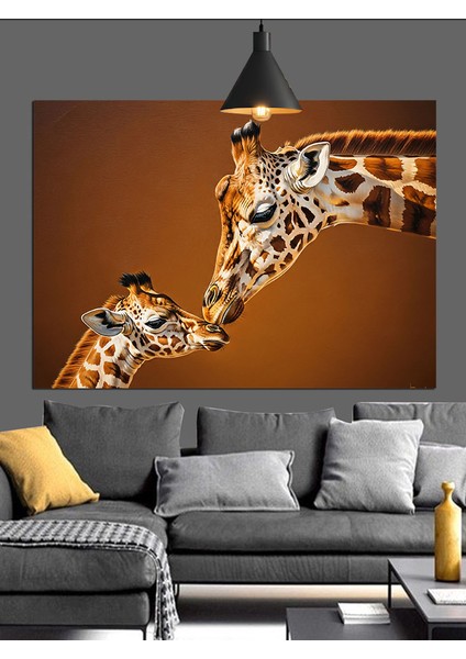 Anne Zürafa Yavrusu Sevgi Dekoratif Kanvas - Mdf Ahşap Tablo modelleri