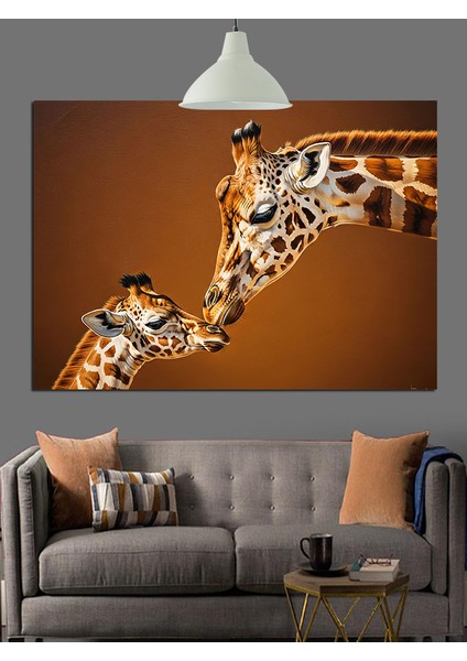 Anne Zürafa Yavrusu Sevgi Dekoratif Kanvas - Mdf Ahşap Tablo fırsatları