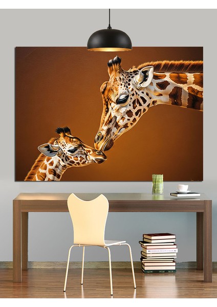 Anne Zürafa Yavrusu Sevgi Dekoratif Kanvas - Mdf Ahşap Tablo indirimleri