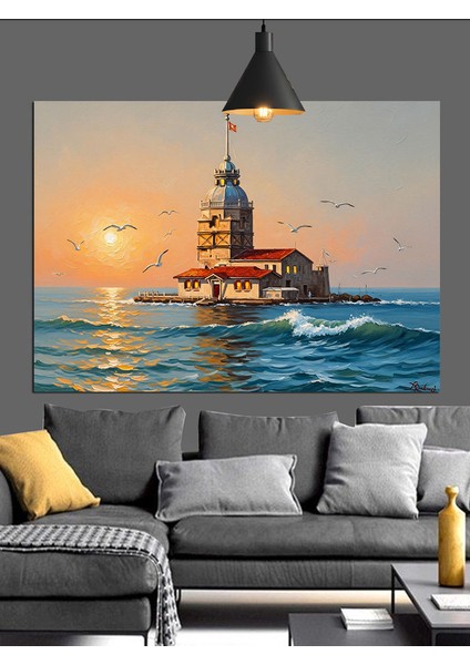 Istanbul Kız Kulesi Deniz Dekoratif Kanvas - Mdf Ahşap Tablo