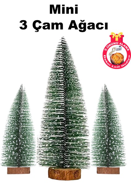 3 Adet 18CM 2x 12CM Yıbaşı Süsü Mini Yılbaşı Ağacı Kar Efektli Çam Dekor Noel Süsü