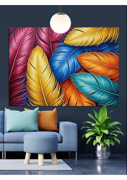 Tüylü Soyut Renk Detay Dekoratif Kanvas - Mdf Ahşap Tablo