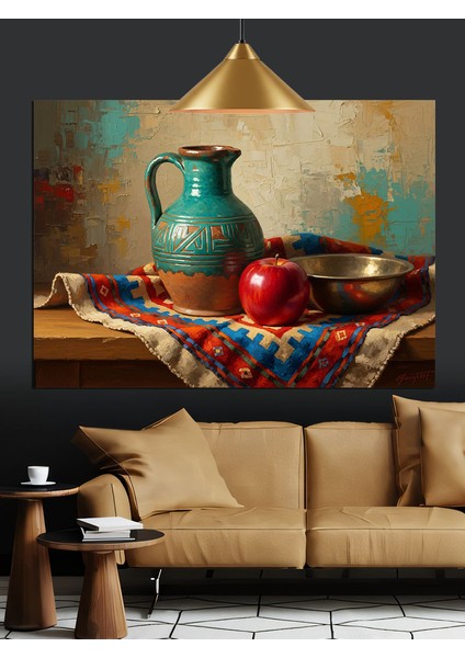 Natürmort Sürahi Meyve Kase Dekoratif Kanvas - Mdf Ahşap Tablo