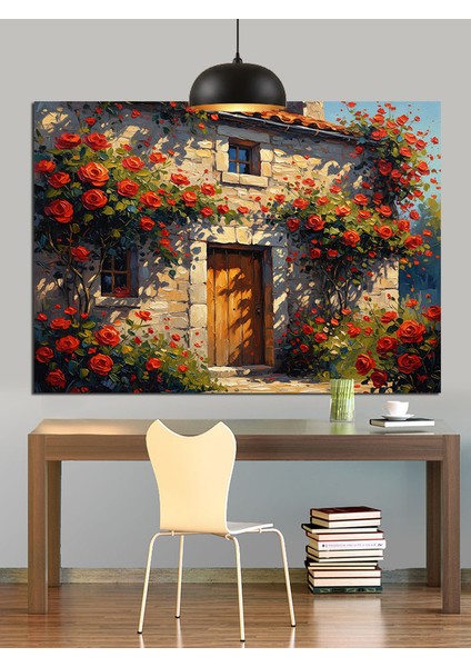 Rustik Taş Duvar Çiçekler Dekoratif Kanvas - Mdf Ahşap Tablo modelleri