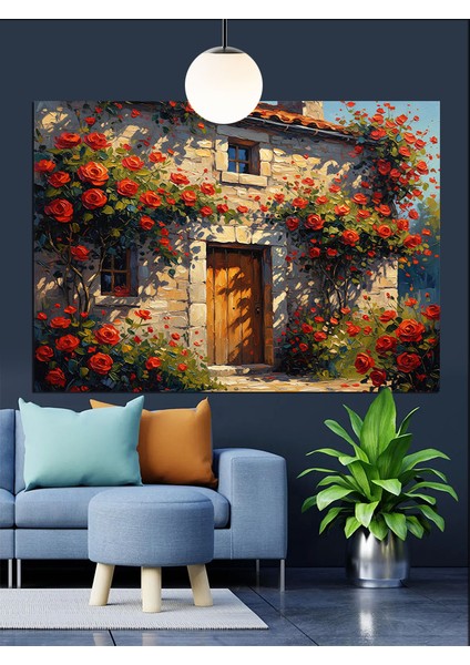 Rustik Taş Duvar Çiçekler Dekoratif Kanvas - Mdf Ahşap Tablo fırsatları