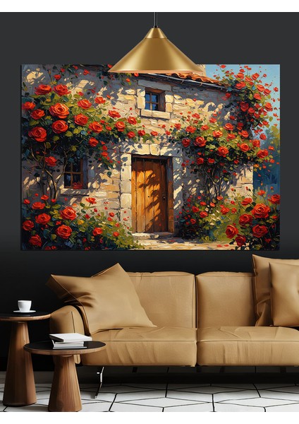 Rustik Taş Duvar Çiçekler Dekoratif Kanvas - Mdf Ahşap Tablo indirimleri