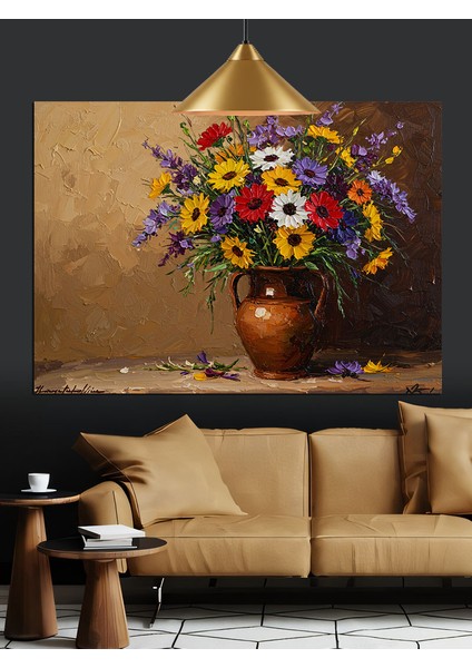Bahar Çiçekleriyle Bir Vazo Natürmort Dekoratif Kanvas - Mdf Ahşap Tablo fiyatları