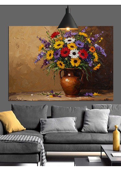 Bahar Çiçekleriyle Bir Vazo Natürmort Dekoratif Kanvas - Mdf Ahşap Tablo modelleri