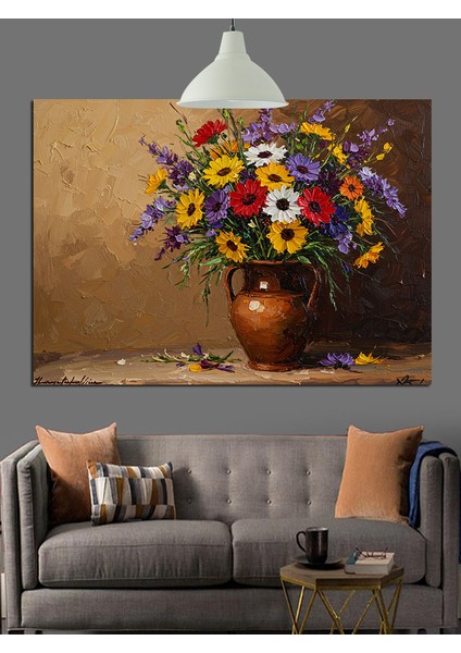 Bahar Çiçekleriyle Bir Vazo Natürmort Dekoratif Kanvas - Mdf Ahşap Tablo fırsatları