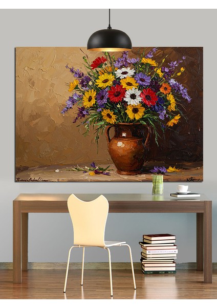 Bahar Çiçekleriyle Bir Vazo Natürmort Dekoratif Kanvas - Mdf Ahşap Tablo indirimleri