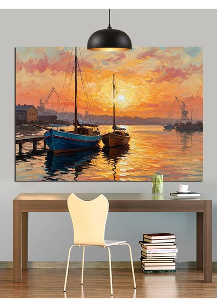 Denizde Bağlı Yelkenli Tekne Dekoratif Kanvas - Mdf Ahşap Tablo modelleri