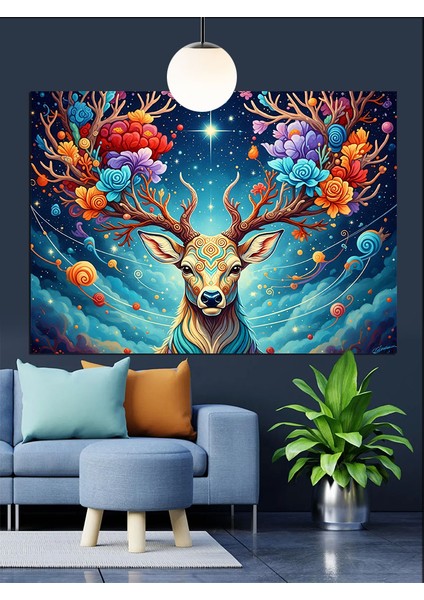 Çiçekli Geyik Orman Sanatı Dekoratif Kanvas - Mdf Ahşap Tablo modelleri