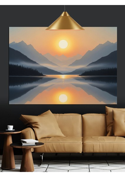 Gün Batımı Yansıma Göl Manzarası Dekoratif Kanvas - Mdf Ahşap Tablo fiyatları
