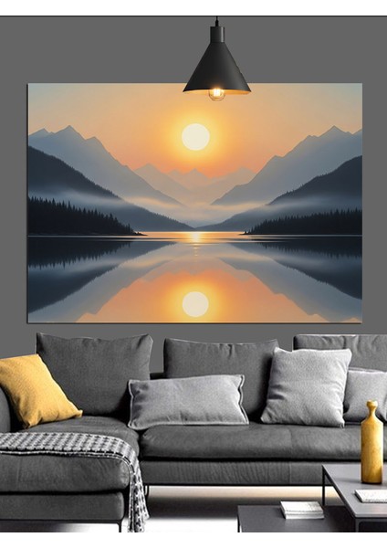 Gün Batımı Yansıma Göl Manzarası Dekoratif Kanvas - Mdf Ahşap Tablo modelleri