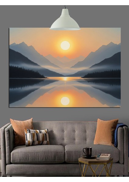 Gün Batımı Yansıma Göl Manzarası Dekoratif Kanvas - Mdf Ahşap Tablo fırsatları