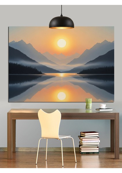 Gün Batımı Yansıma Göl Manzarası Dekoratif Kanvas - Mdf Ahşap Tablo indirimleri